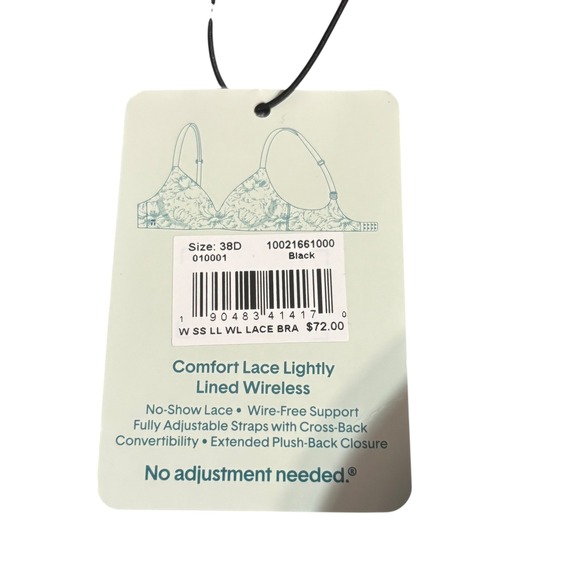 Tommy John Bra 38D Second Skin Lightly Lined Wireless Black Lace‎ New - Picture 2 of 5